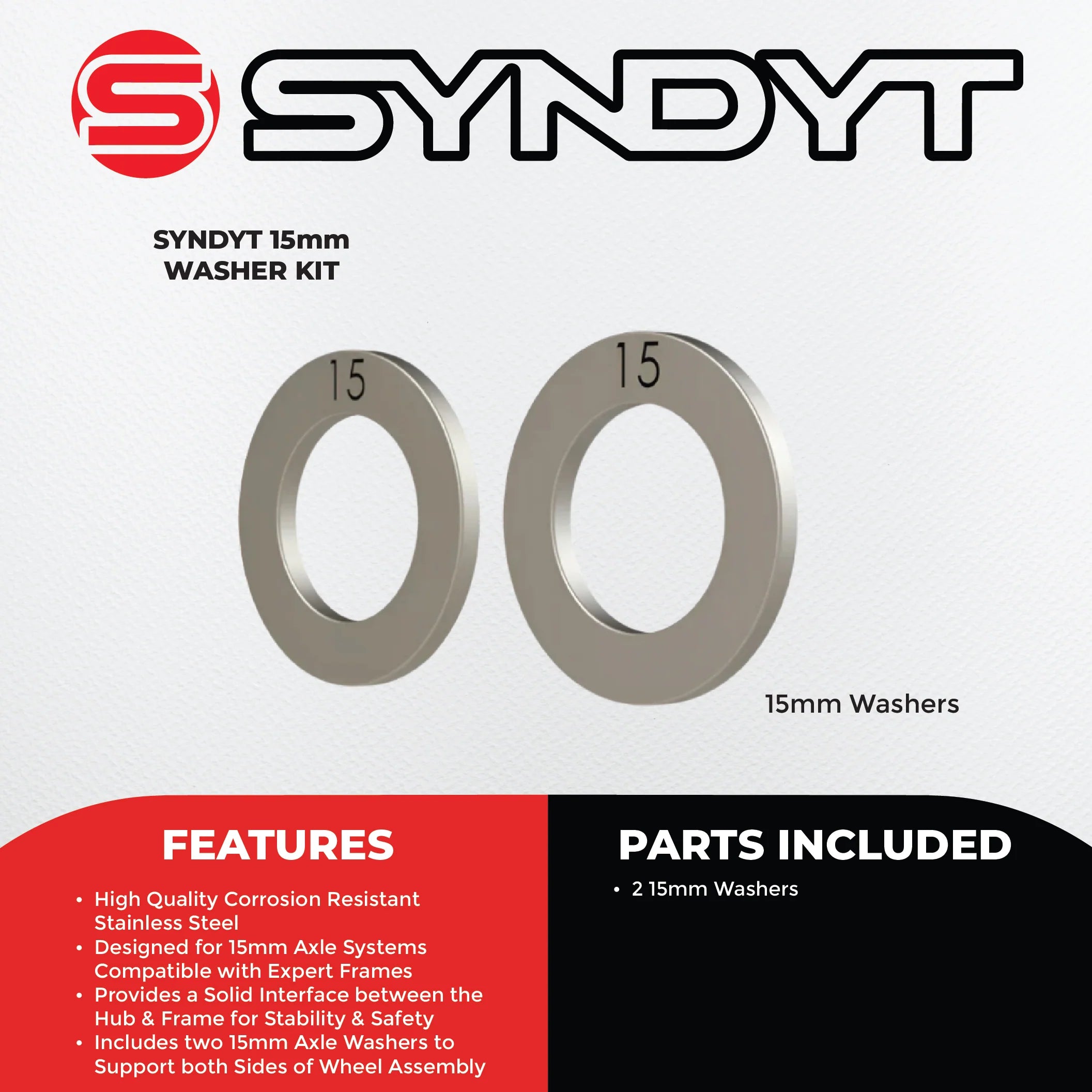 SYNDYT Expert 15mm Stainless Steel Axle Washer Kit