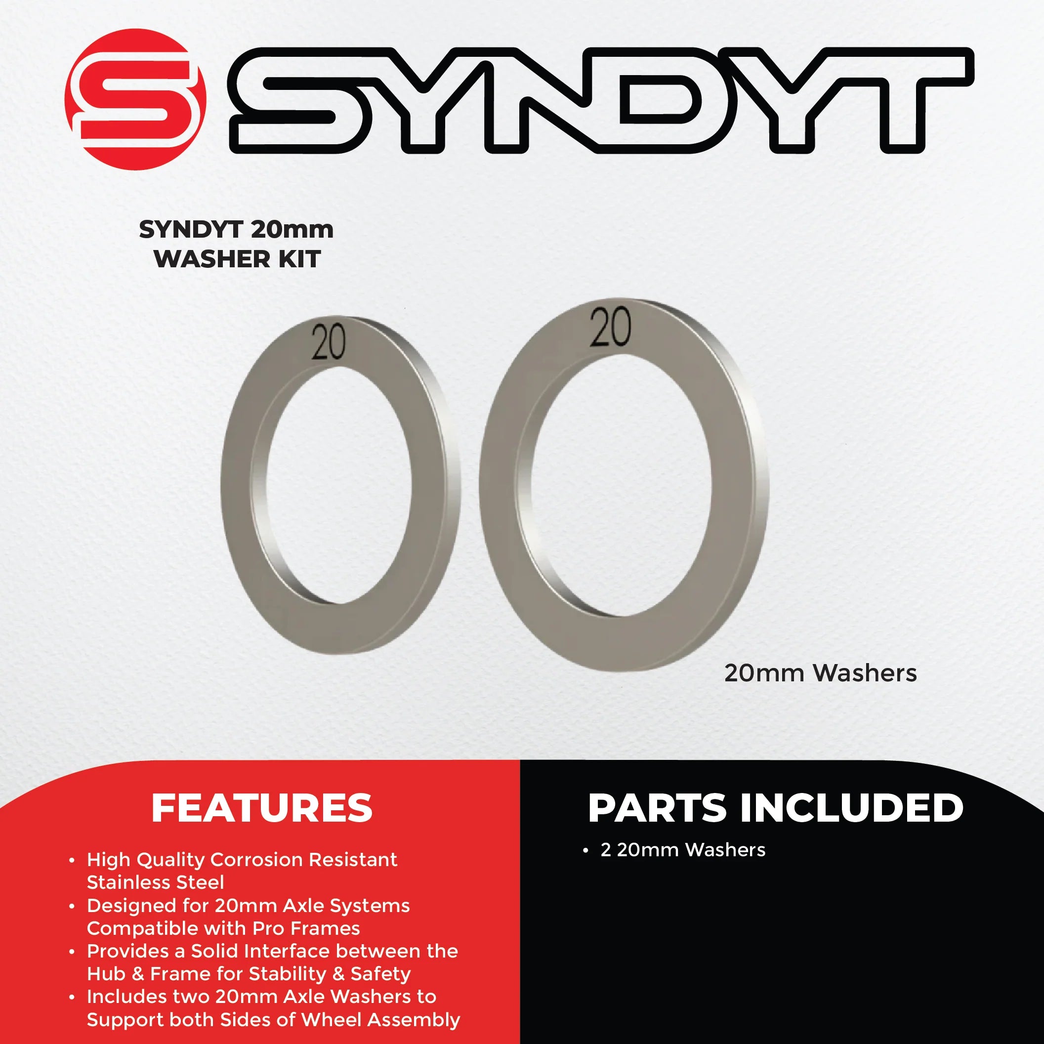 SYNDYT Pro 20mm Stainless Steel Axle Washer Kit